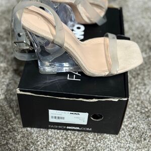 Fashion Nova Transparent and Beige Heels